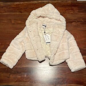 Apparis faux fur coat with hood - size large